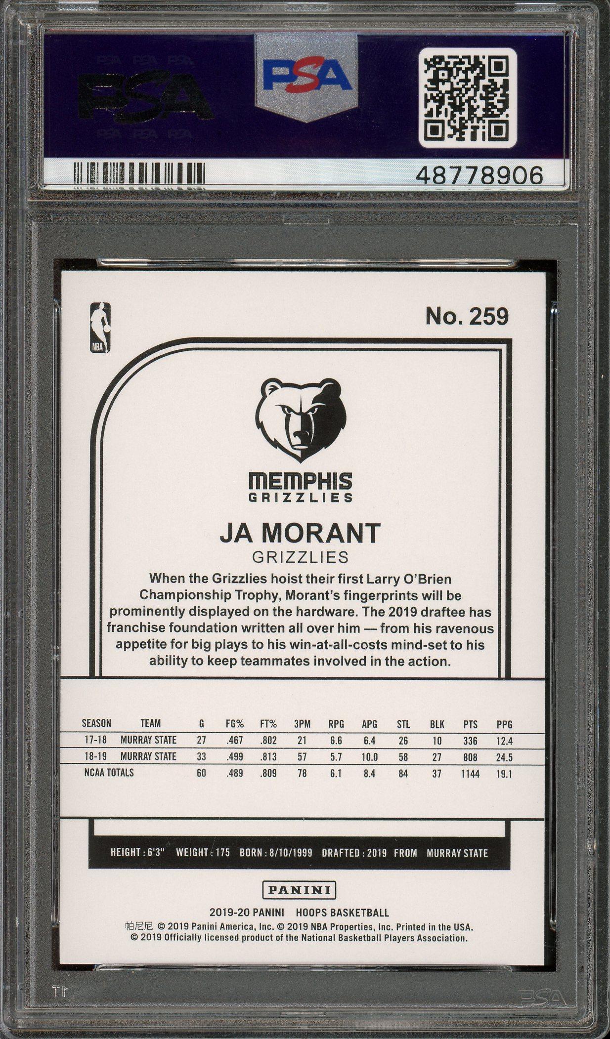 Ja Morant 2019 Panini Hoops Rookie Card #259 PSA Gem Mint 10! | Auction of  Champions