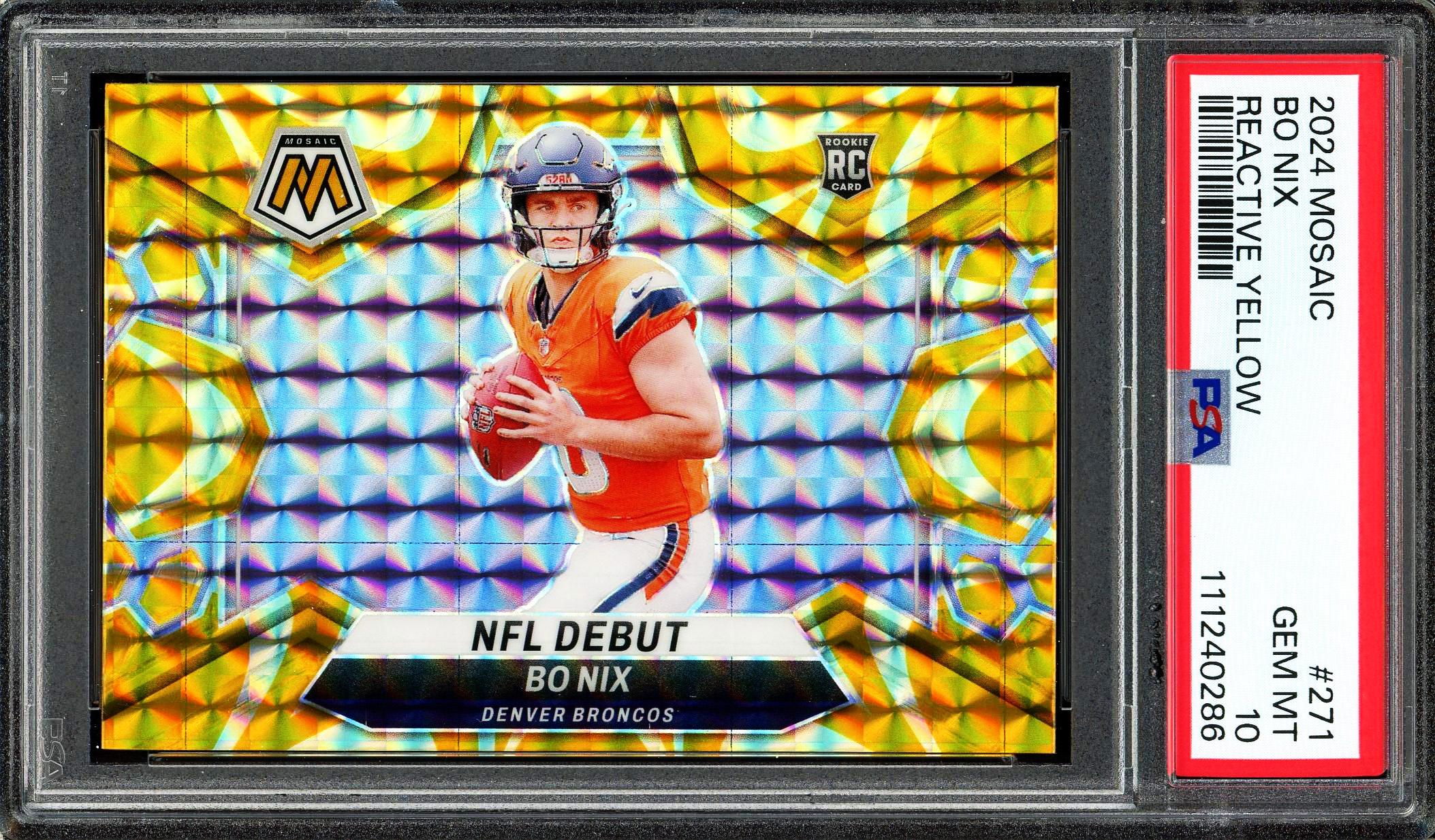 Bo Nix 2024 Panini Mosaic Reactive Yellow Rookie Card #271 PSA Gem Mint 10!  | Auction of Champions