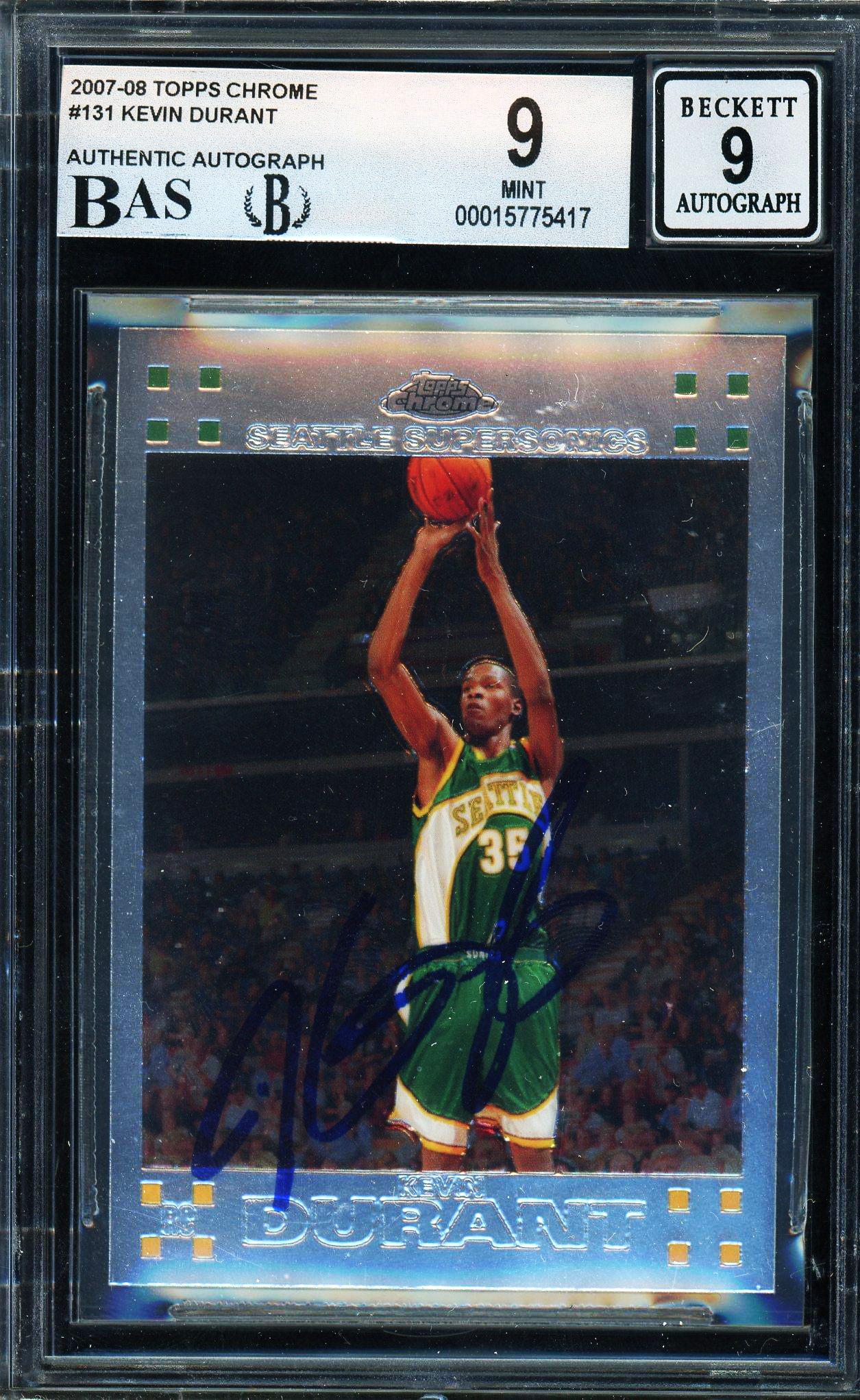 Kevin Durant Signed 2007 Topps Chrome Rookie Card #131 BGS 9 Auto