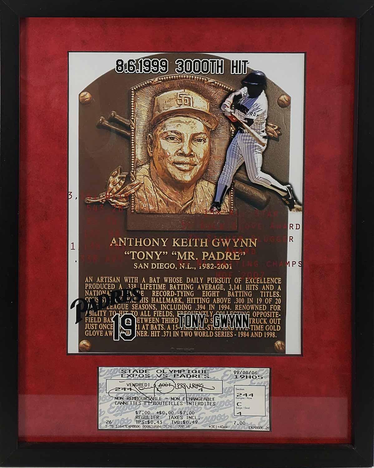 Tony Gwynn Signed 3000th Hit Ticket in Framed Display (JSA COA