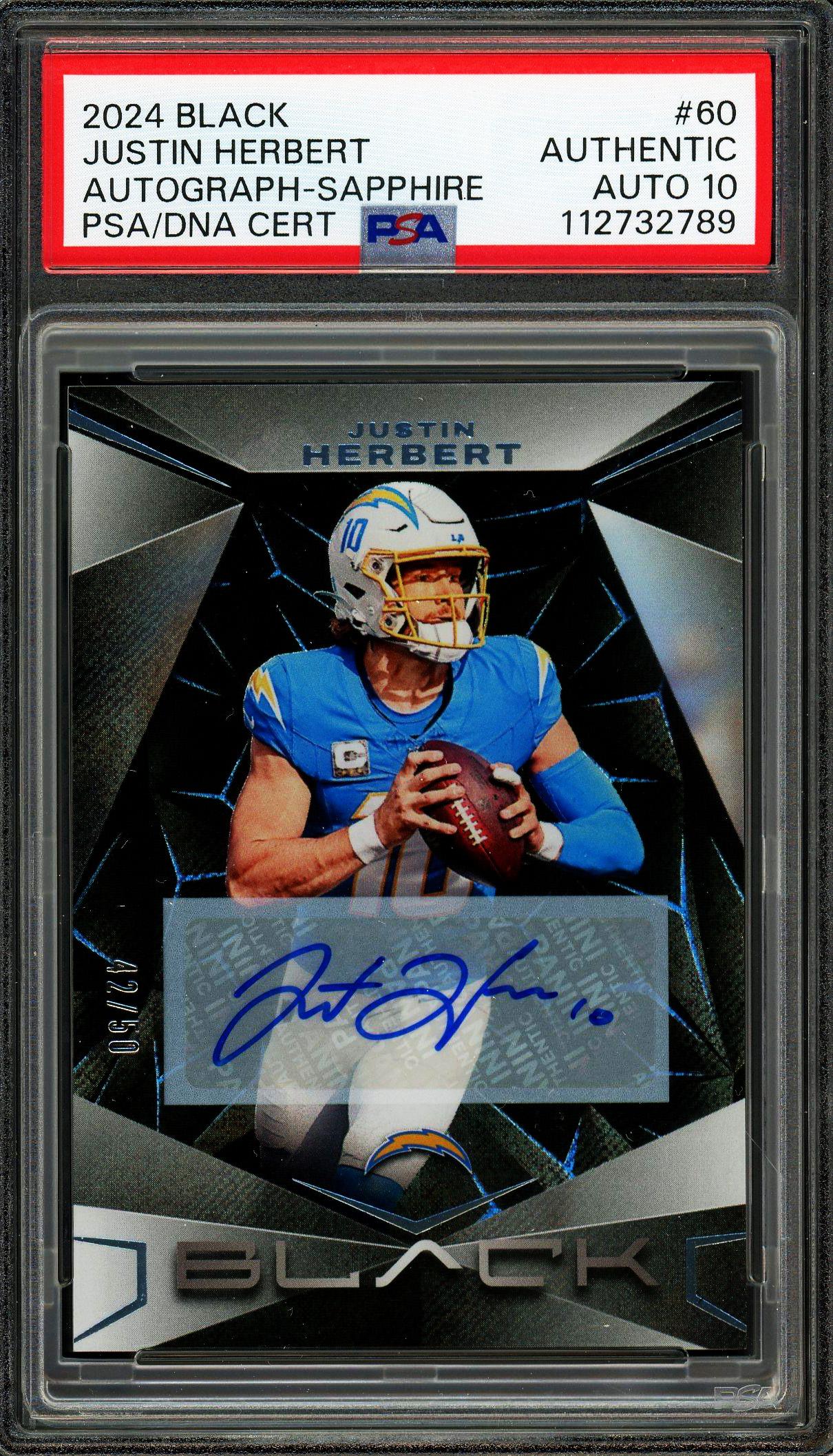 Justin Herbert Signed 2024 Panini Black Sapphire Autograph Card 42