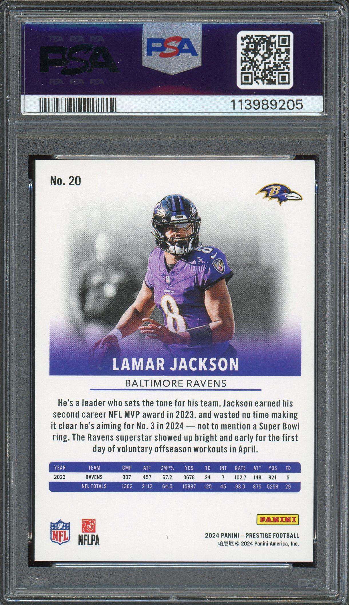 Lamar Jackson 2024 Panini Prestige Purple Xtra Points Card 19/150! PSA 9 |  Auction of Champions