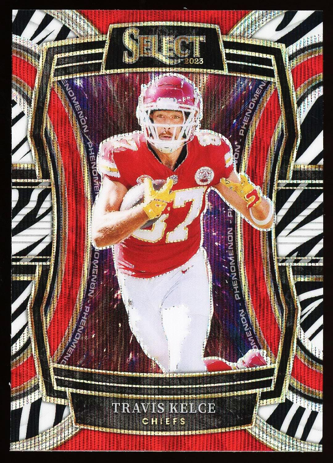 FCトレカ Travis Kelce 2023 Panini Select Phenomenon Zebra Prizm Card