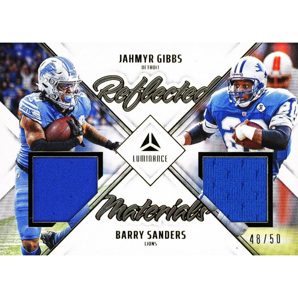 Jahmyr Gibbs & Barry Sanders 2024 Panini Luminance Reflected