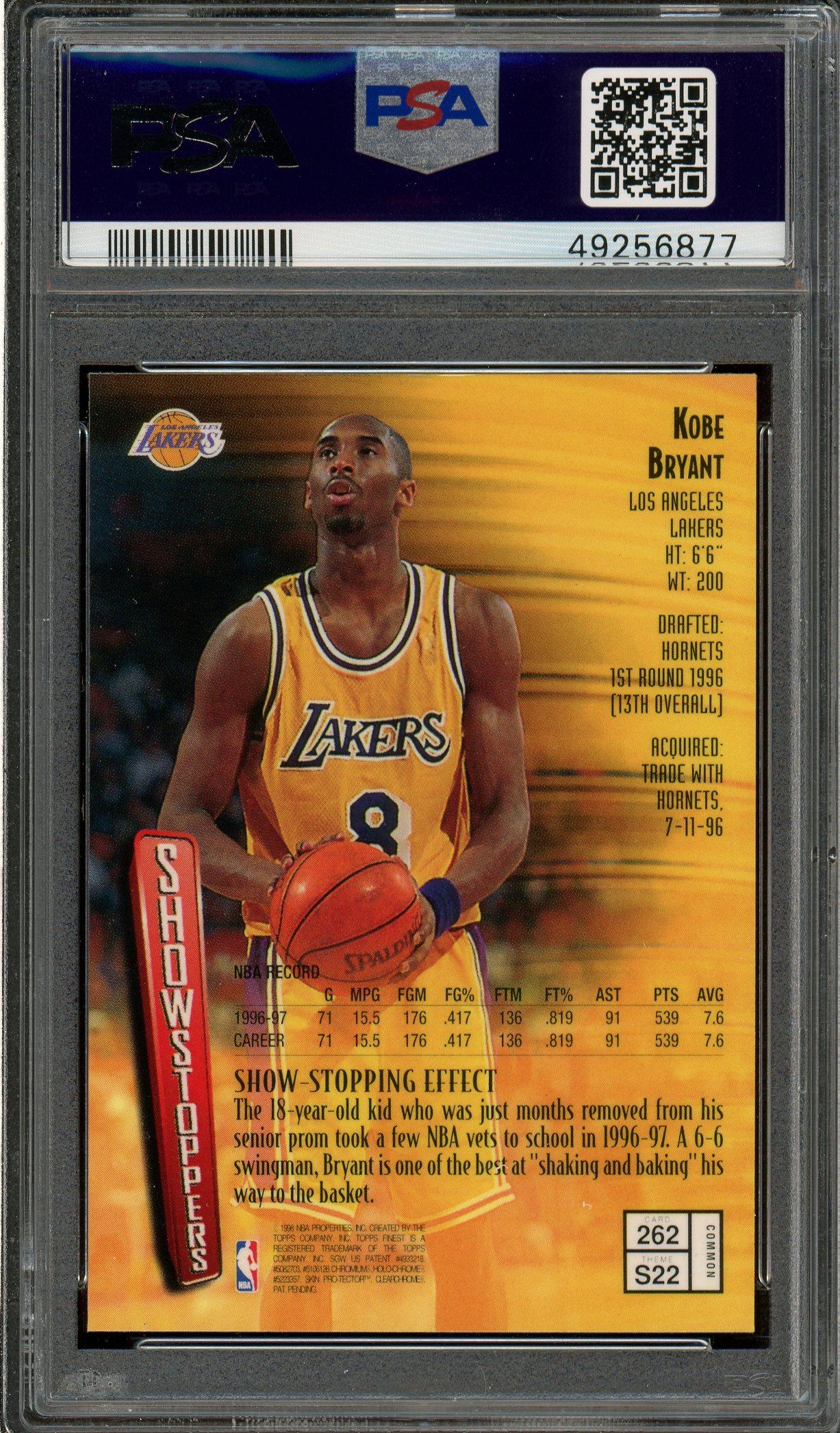 Kobe Bryant 1997 Topps Finest w/Coating Rookie Card #262 PSA