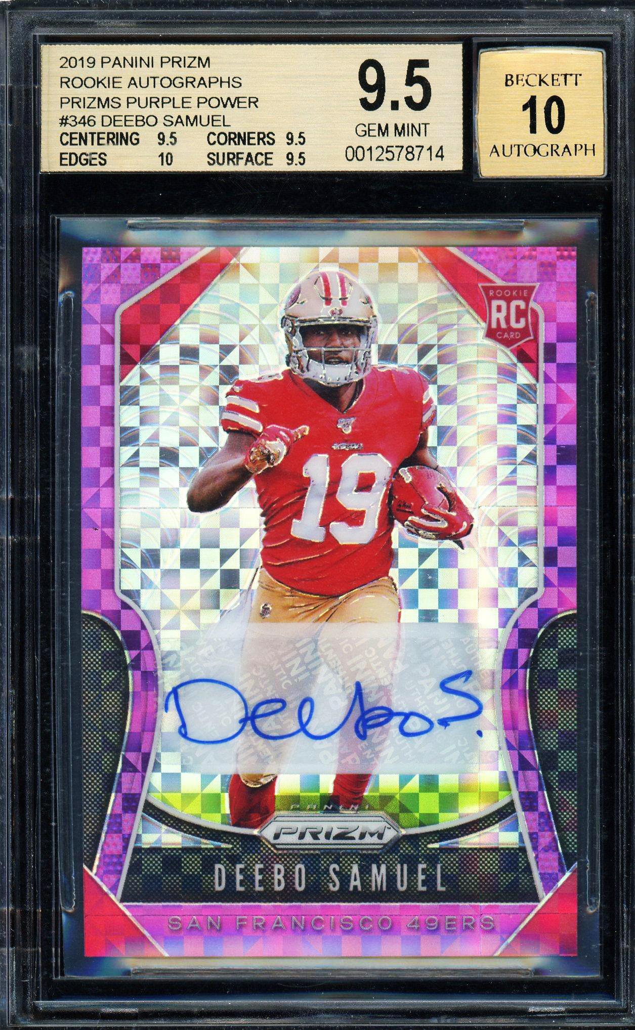 Deebo Samuel 2019 Panini Prizm Purple Power Autograph Card 7/49! BGS True  Gem Mint 9.5 Plus Auto 10 POP 3! | Auction of Champions