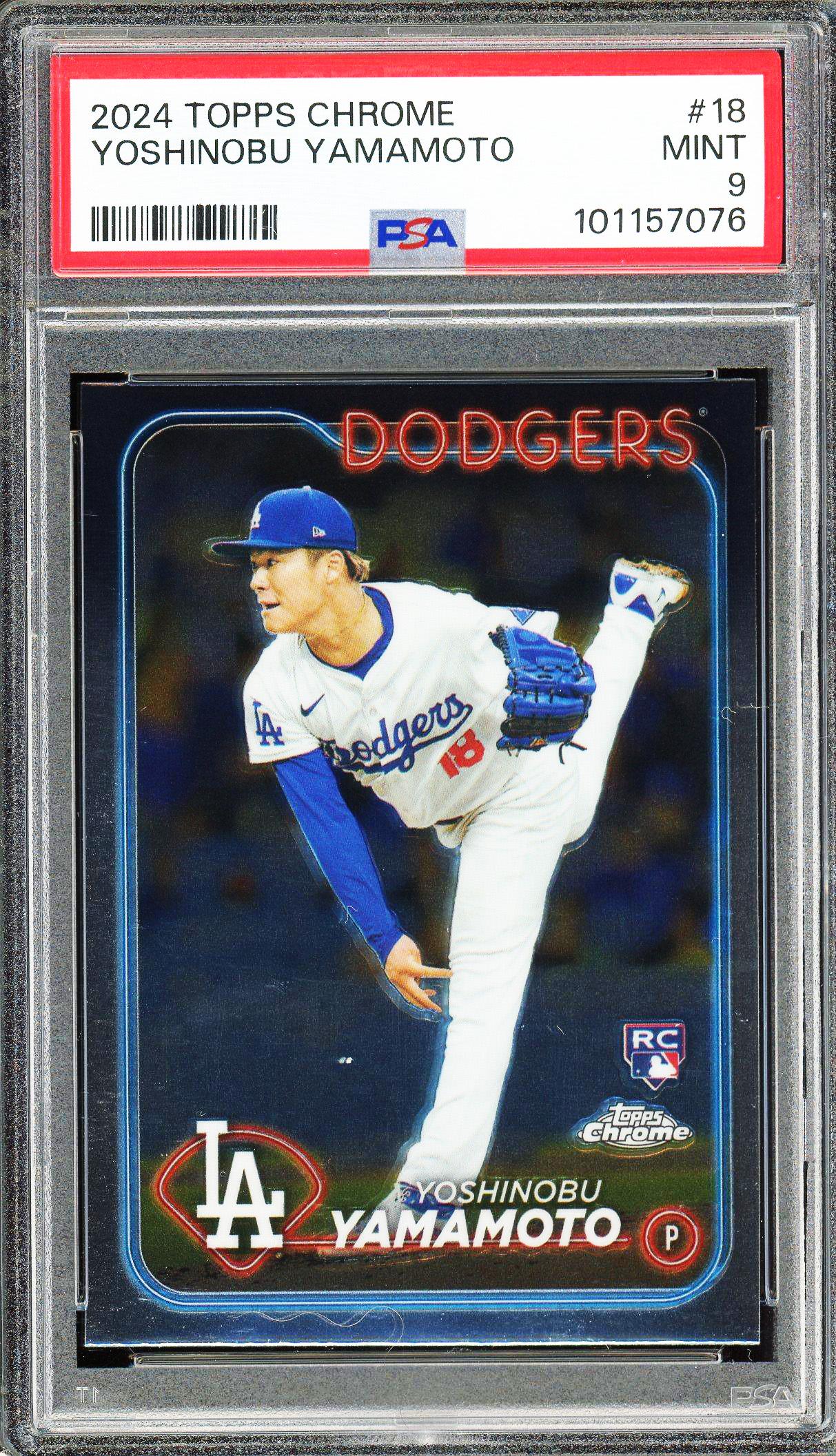 Yoshinobu Yamamoto 2024 Topps Chrome Rookie Card #18 PSA 9