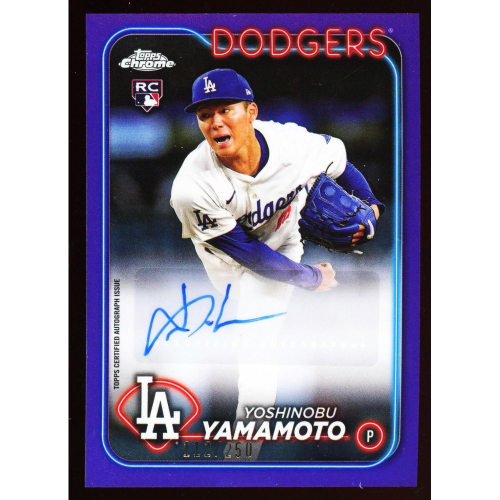 Yoshinobu Yamamoto 2024 Topps Chrome Purple Refractor Autograph
