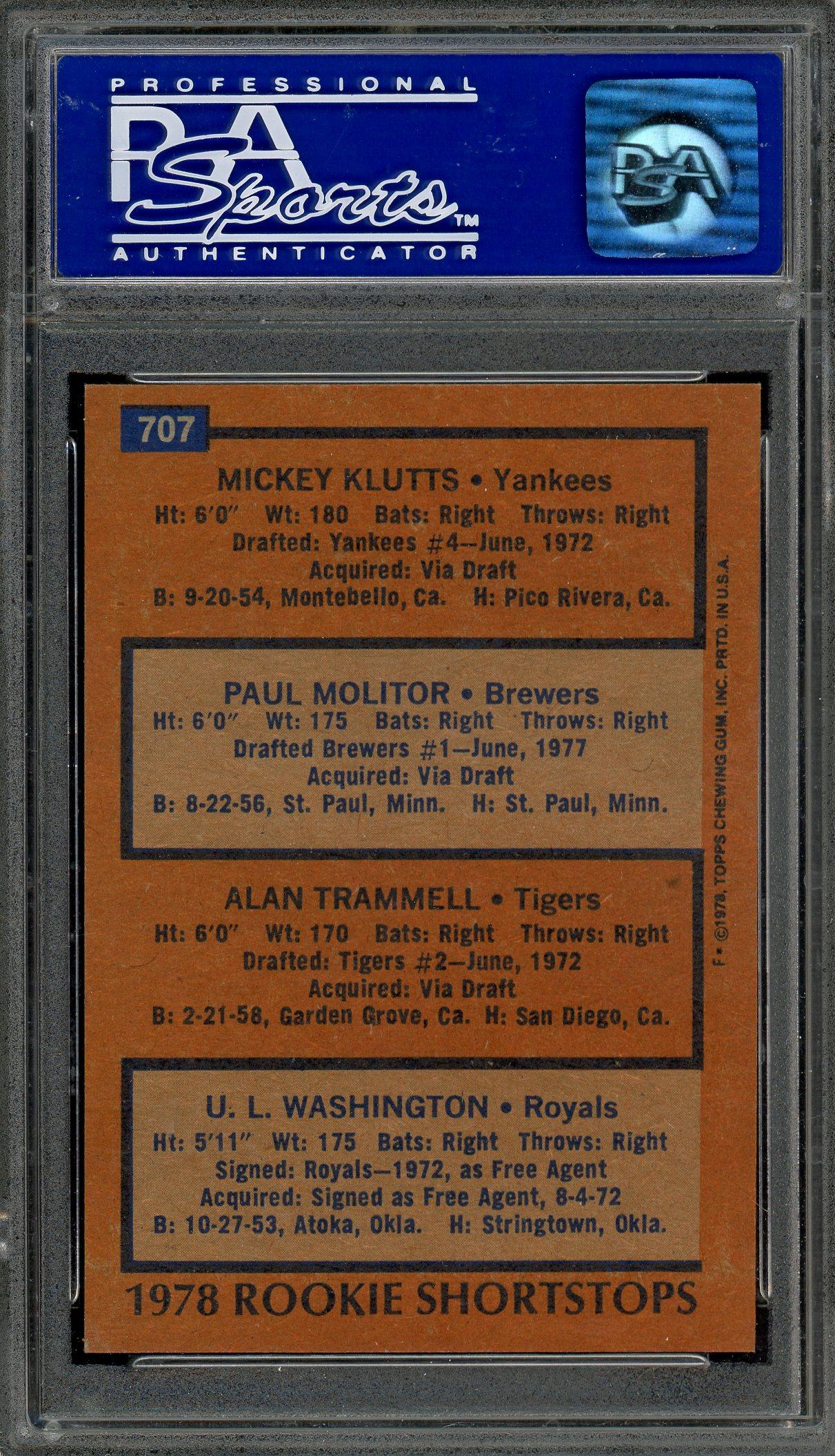 その他 1978 Topps Rookie Shortstops PSA8 Paul Molitor & Alan Trammell 1978 Topps Rookie Shortstops Card