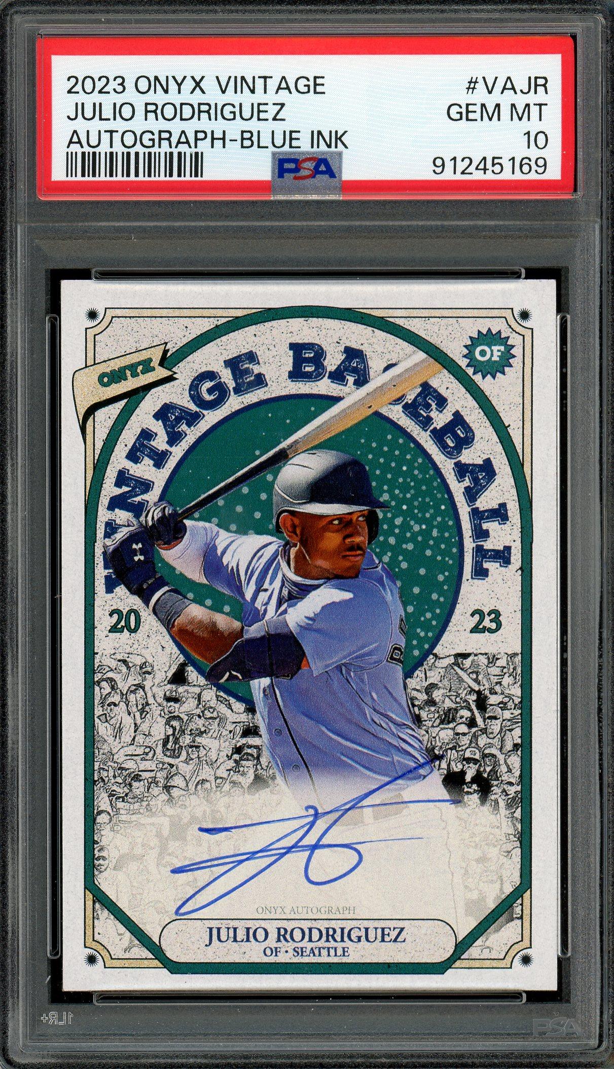 Julio Rodriguez Signed 2023 Onyx Vintage Blue Ink Autograph Card