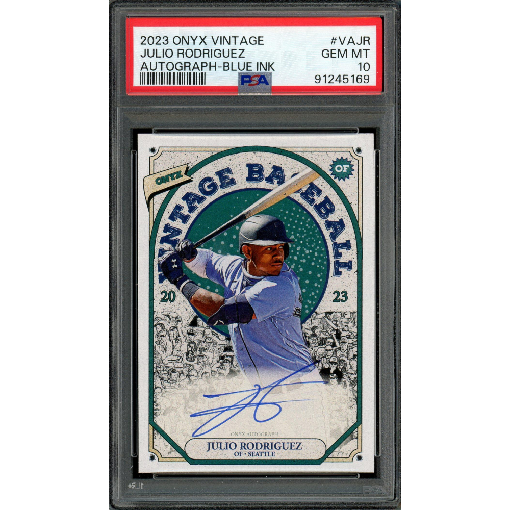 Julio Rodriguez Signed 2023 Onyx Vintage Blue Ink Autograph Card