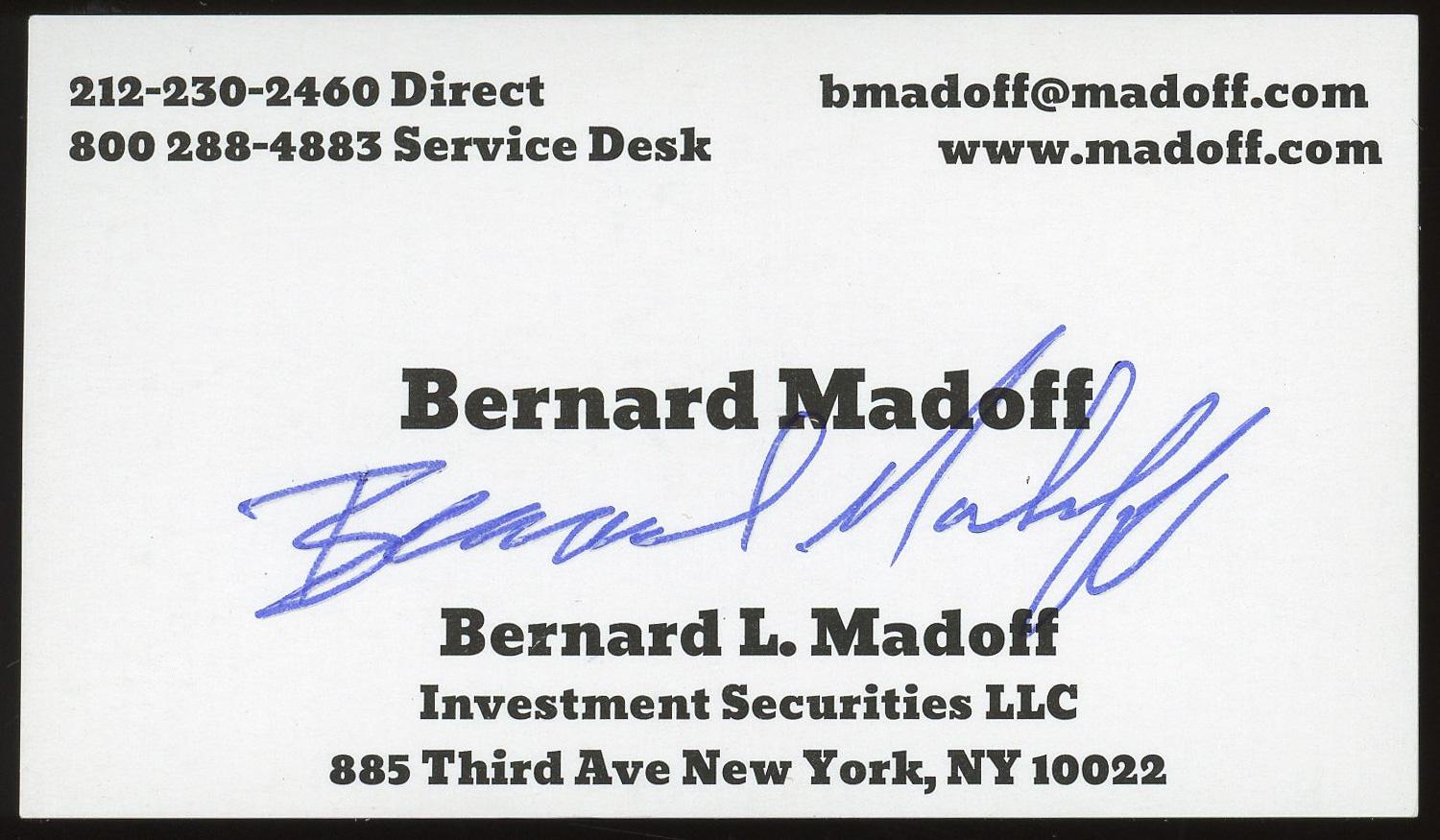 Bernie Madoff Signed Bernard L. Madoff Investment Securities