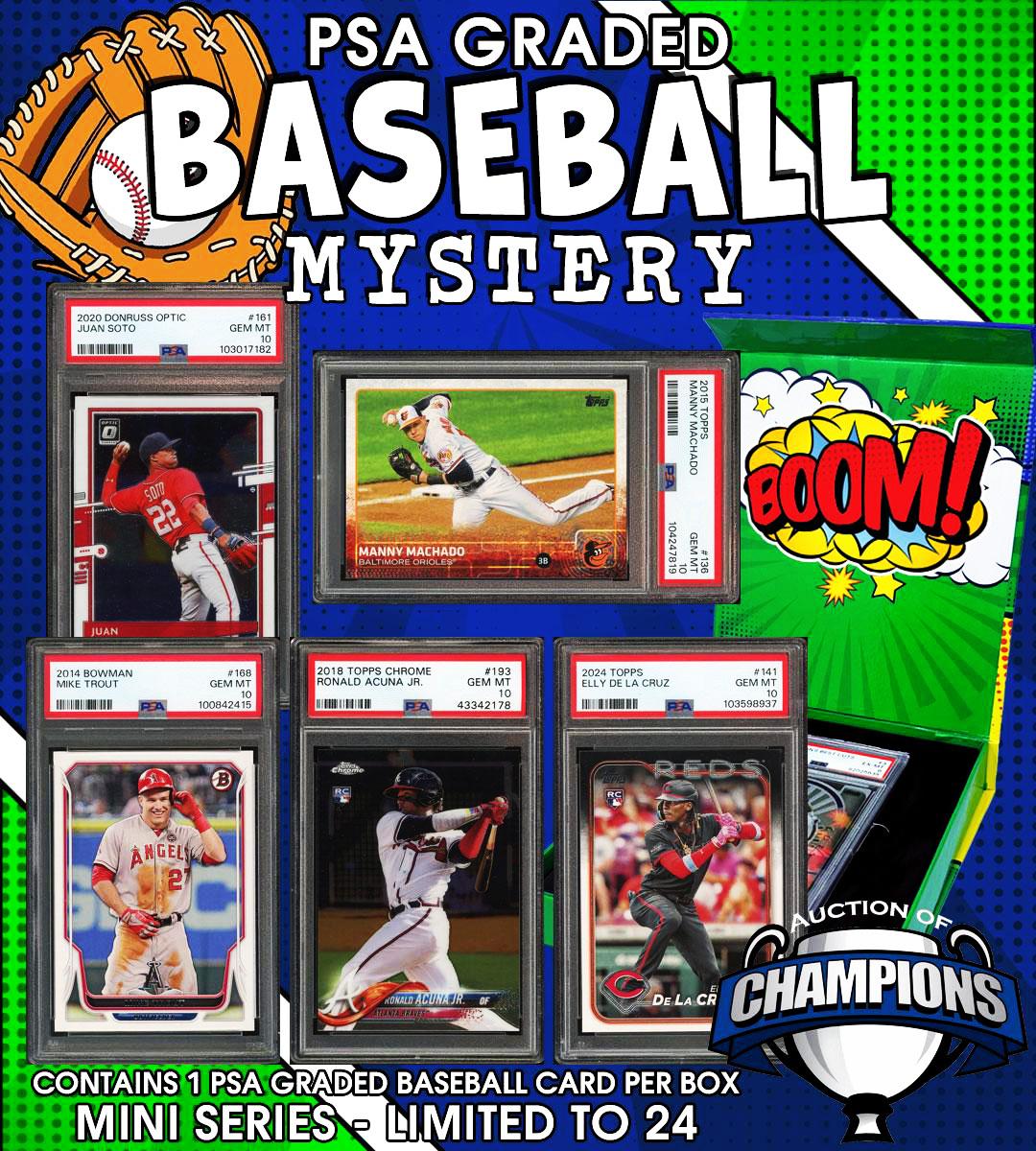 PSA Graded Baseball Card Mystery BOOM BOX, Mini Series 1! Limited to only 24 packs! | Auction of Champions PSA Graded Baseball Card Mystery BOOM BOX, Mini Series 1! Limited to only 24 packs! | Auction of Champions