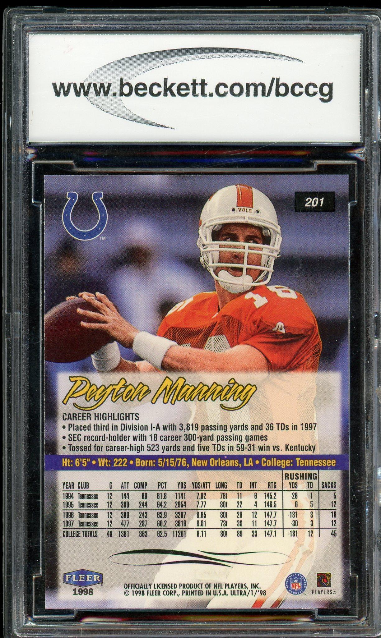 Peyton Manning 1998 Fleer Ultra Rookie Card #201 Encapsulated