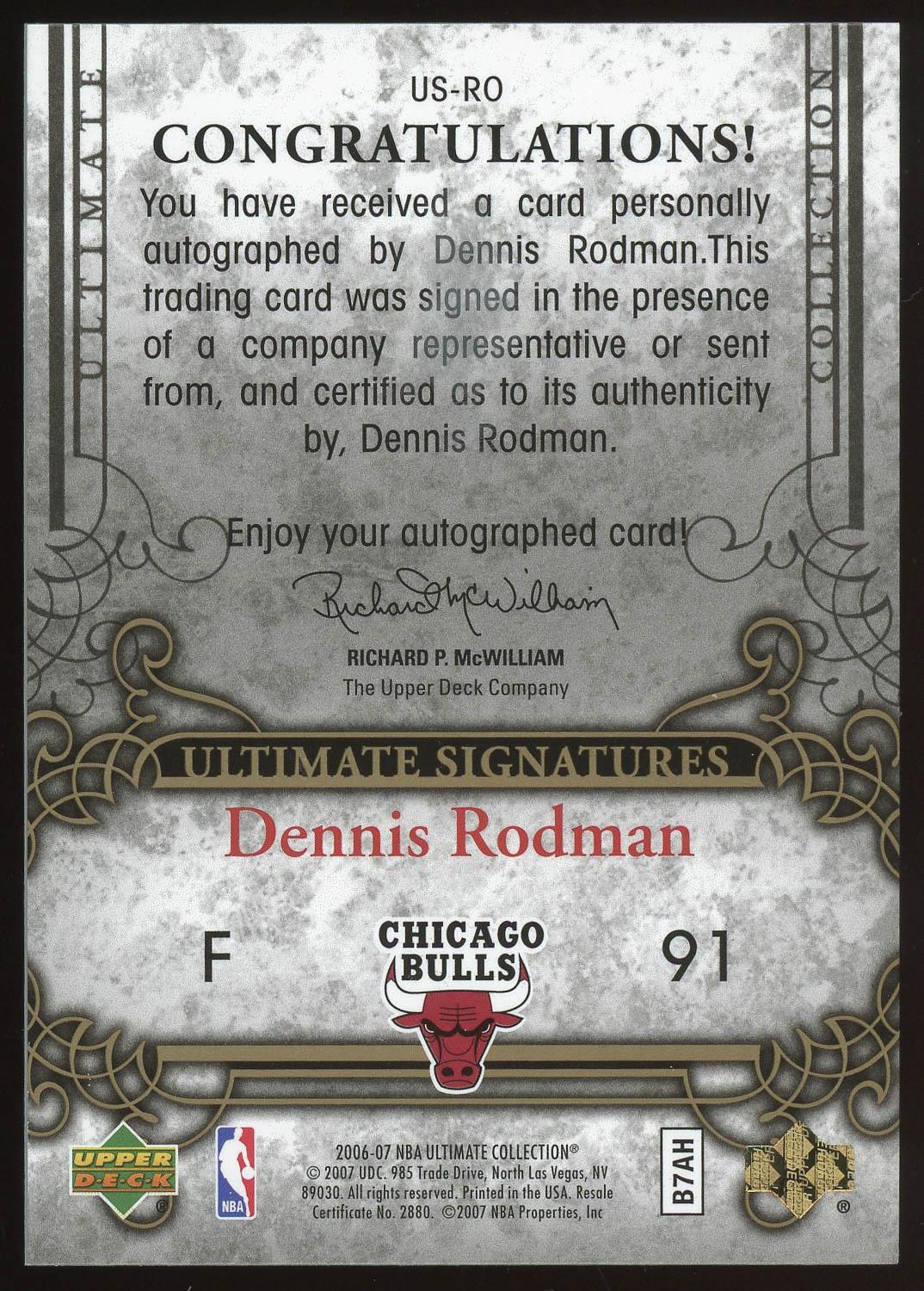 Dennis Rodman 2006 Upper Deck Ultimate Collection Autograph Card