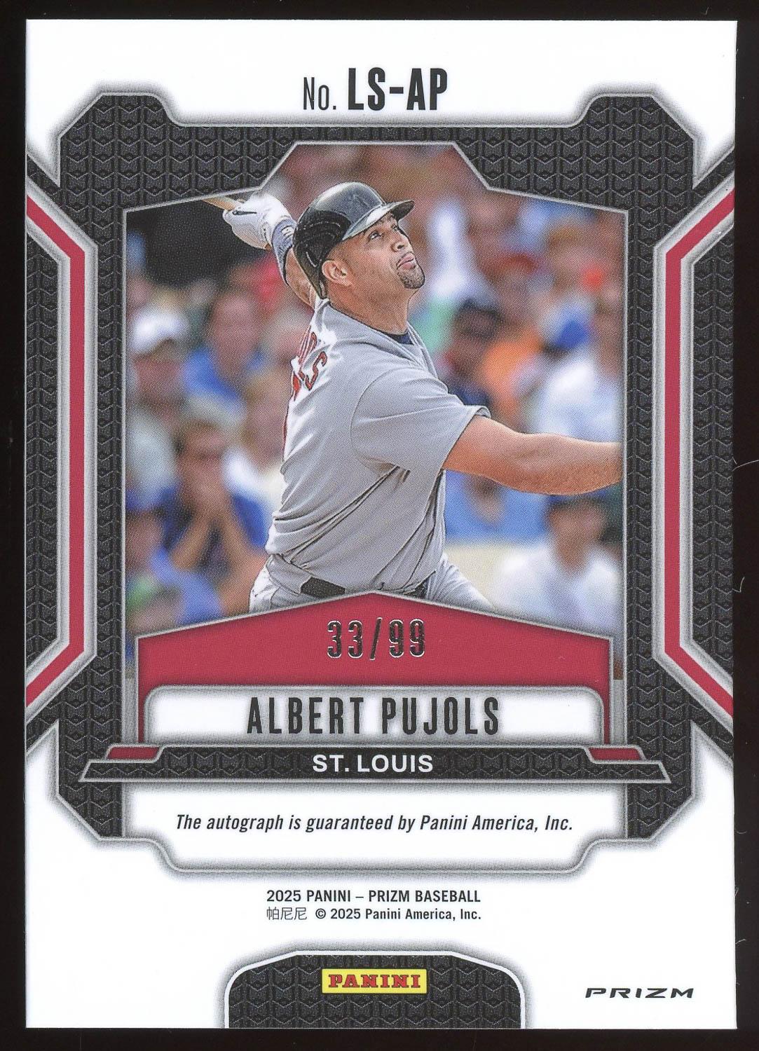 Albert Pujols 2025 Panini Prizm Legendary Red Autograph Card 33/99