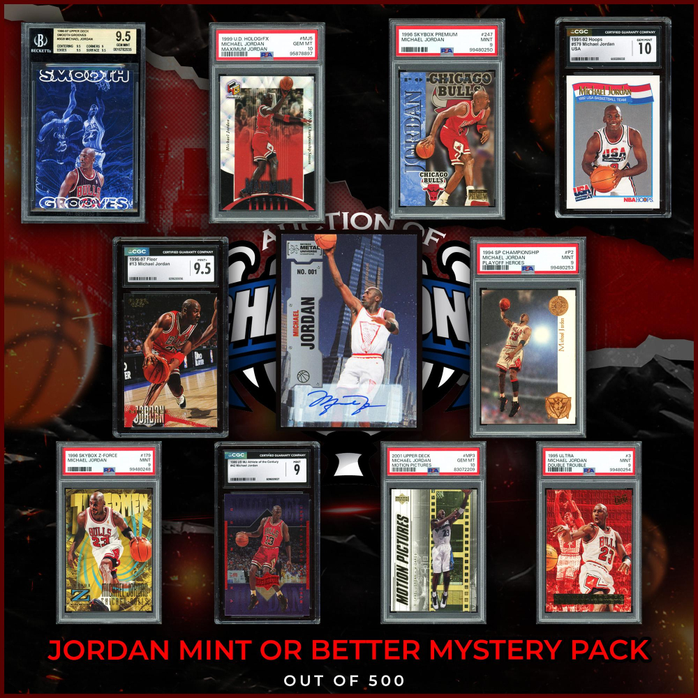 Michael Jordan Mint or Better Graded Card Mystery Pack! Look for Autos, 90s Inserts, Gem Mint 10s & More! | Auction of Champions Michael Jordan Mint or Better Graded Card Mystery Pack! Look for Autos, 90s Inserts, Gem Mint 10s & More! | Auction of Champions