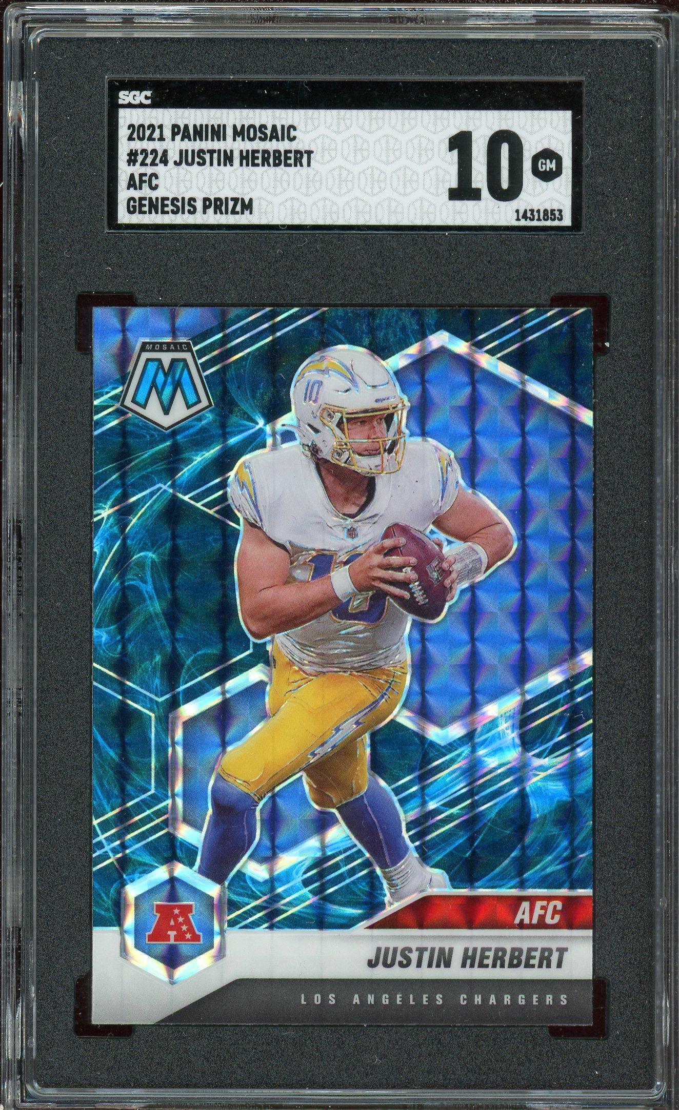 Justin Herbert 2021 Panini Mosaic AFC Genesis Prizm Card #224 SGC