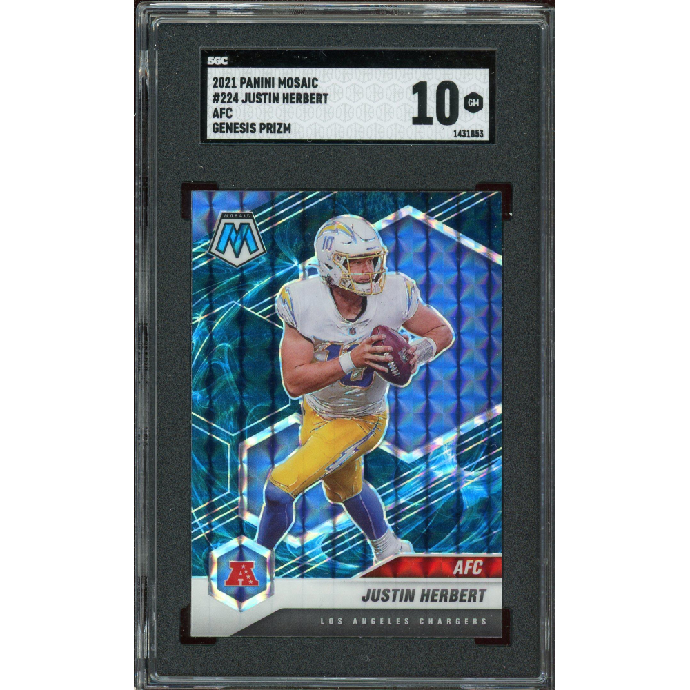 Justin Herbert 2021 Panini Mosaic AFC Genesis Prizm Card #224 SGC