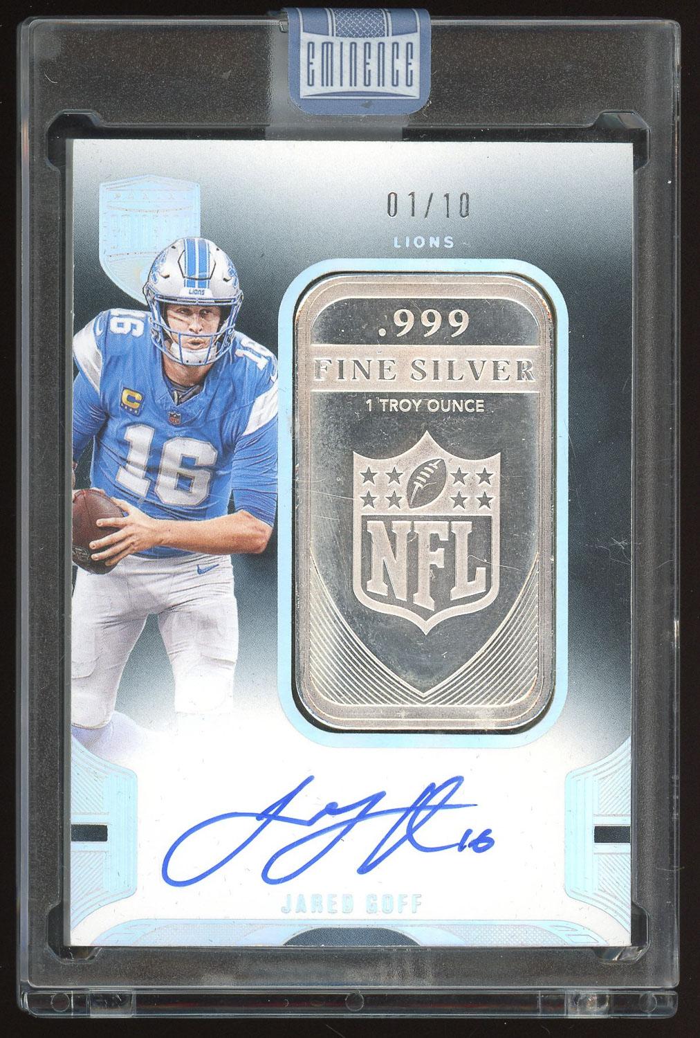 Jared Goff 2024 Panini Eminence 1 Troy Ounce Silver Auto Card /10