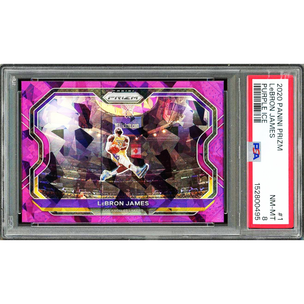LeBron James 2020 Panini Prizm Purple Ice Card /175 PSA 8