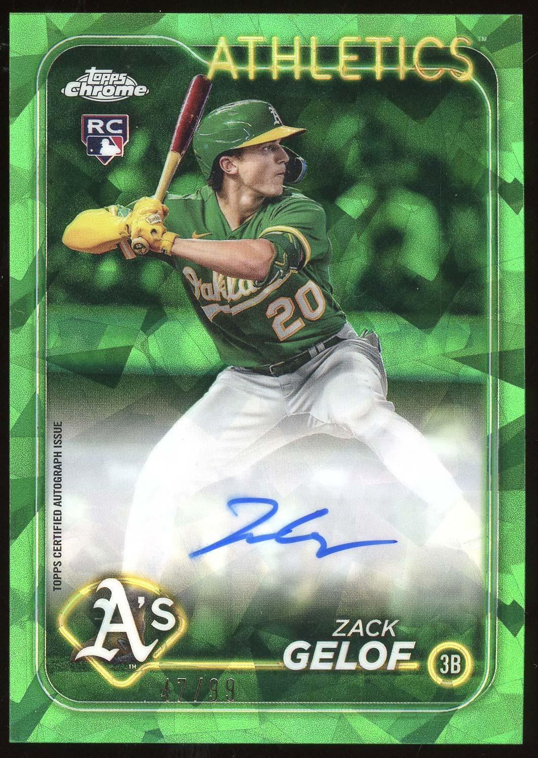 Zach Gelof 2024 Topps Chrome Green Sapphire Rookie Auto Card /99