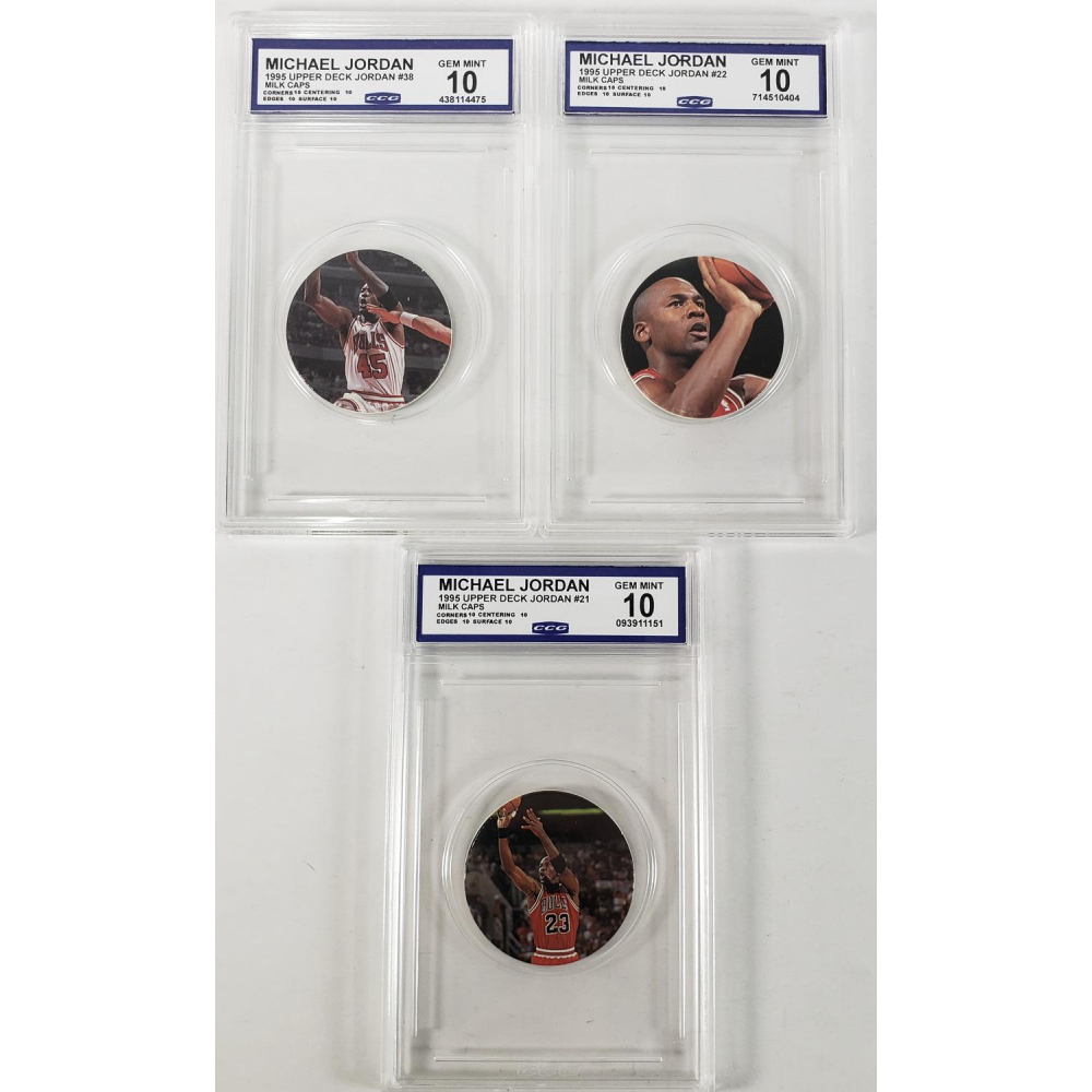 Lot of (3) Michael Jordan 1995 Upper Deck Milk Caps Encapsulated