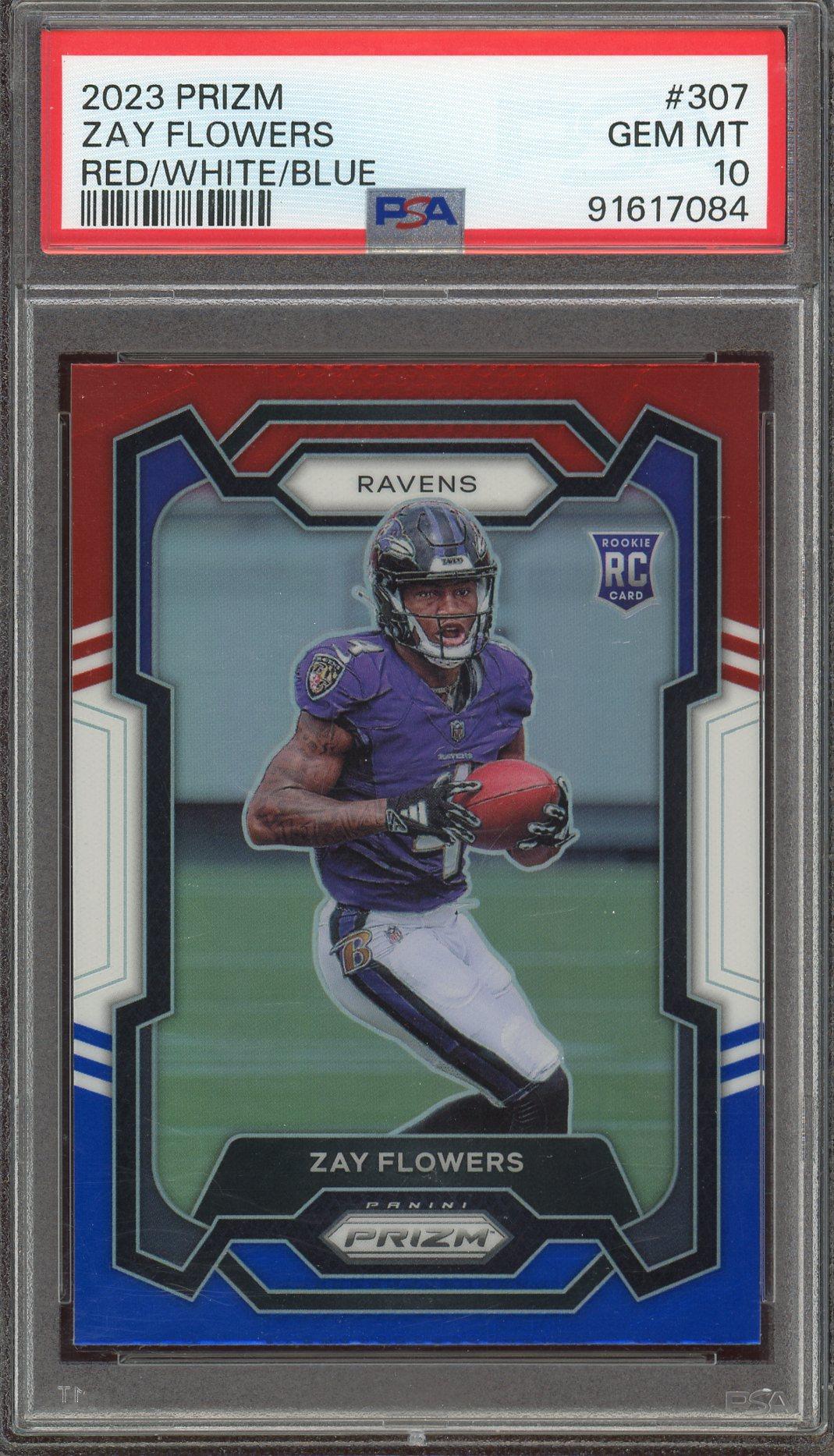 さちページ Zay Flowers 2022 Prizm Red, White & Blue Rookie Card #307 PSA Gem
