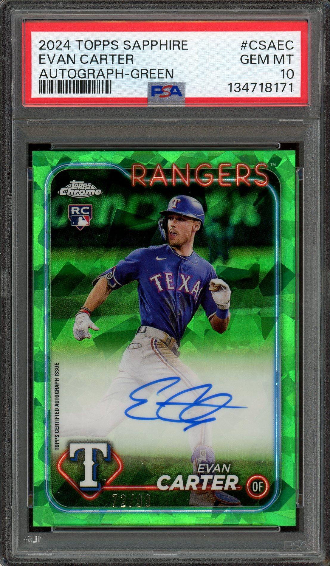 Evan Carter /99 Rookie Auto PSA Gem Mint 10 POP 41 2024 Topps