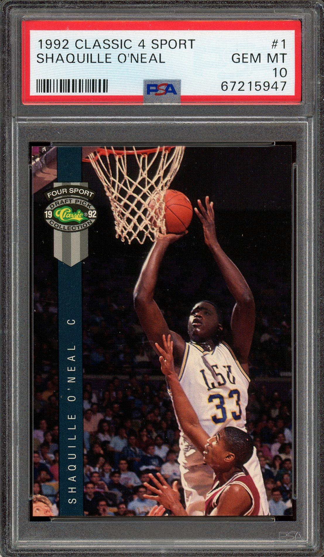 Shaquille O'Neal PSA Gem Mint 10 1992 Classic 4 Sport Rookie Card