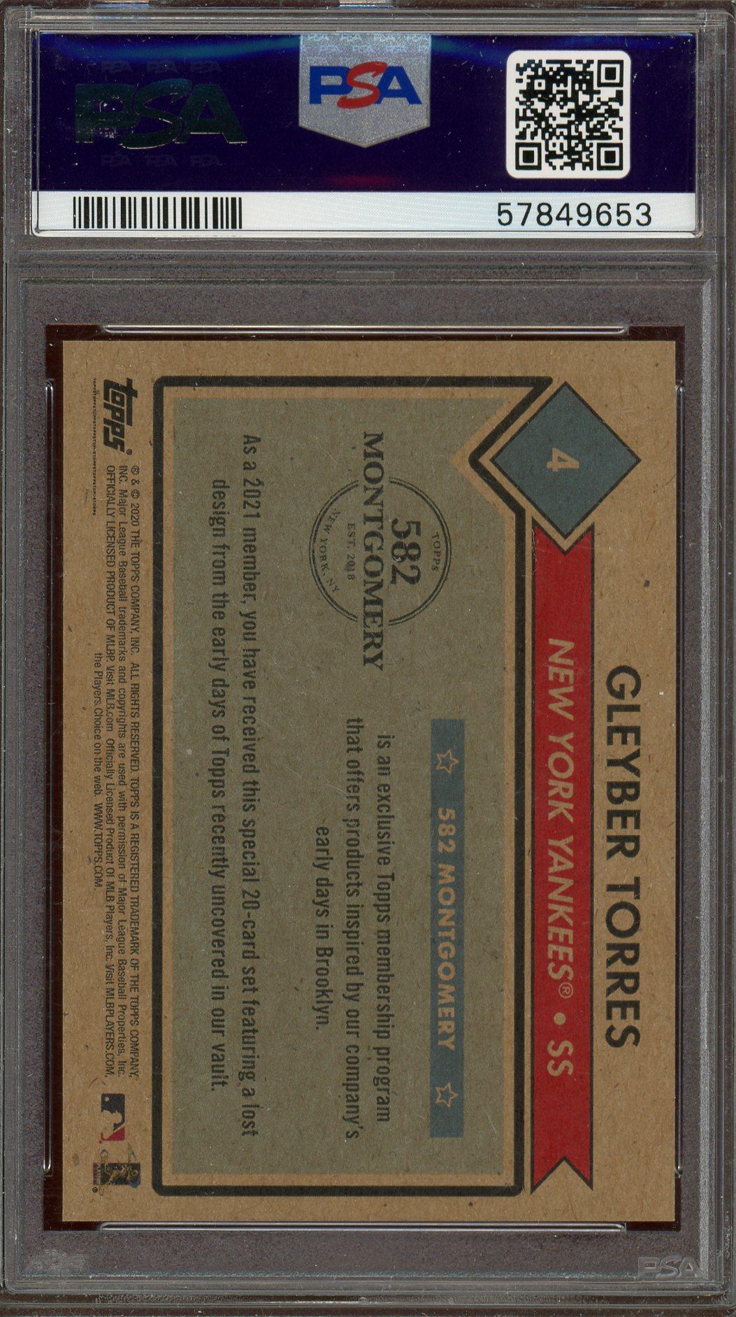 Gleyber Torres 2020 Topps 582 Monty Set 1 Card #4 PSA Gem Mint 10