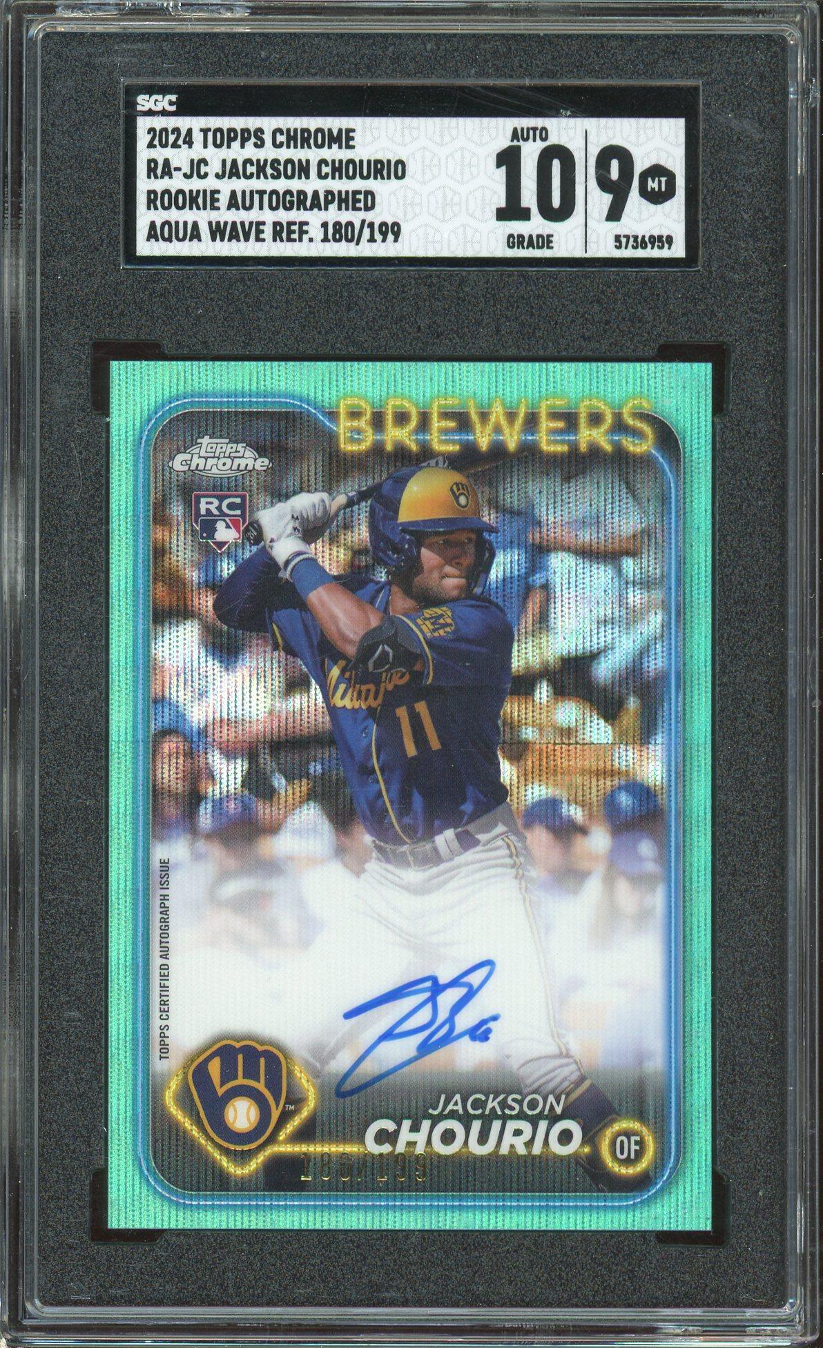 Jackson Chourio /199 Rookie Auto SGC 9 Auto 10 2024 Topps Chrome