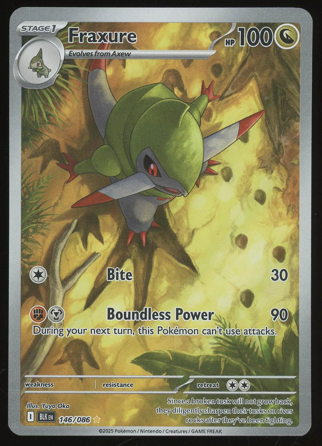 pokemon fraxure card [PSA 10]{071/086} Metal Dragon Claw (60) Weakness None None Resistance None None Retreat Cost Fraxure AR 151/086 SV11B Black