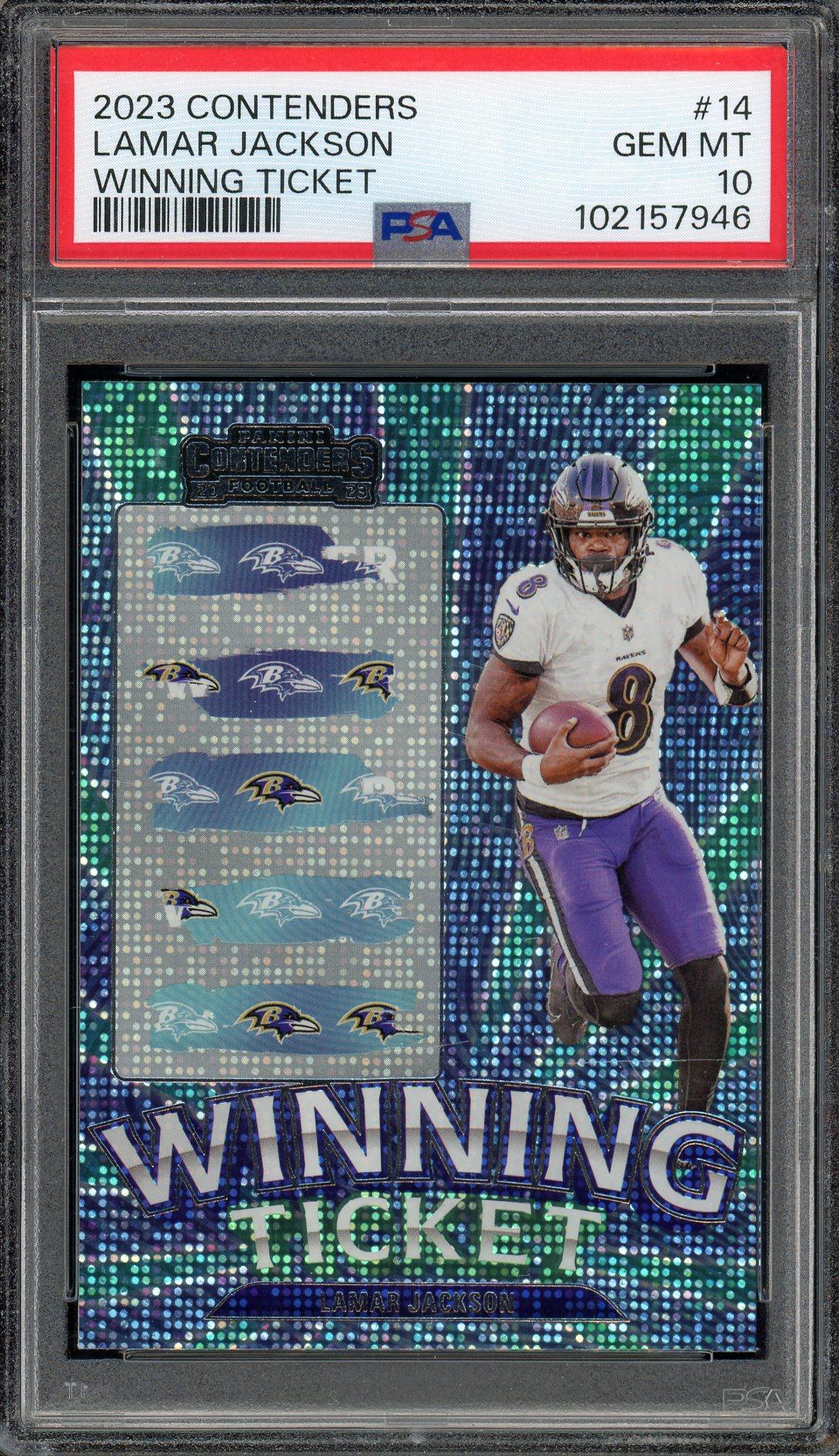 Lamar Jackson PSA Gem Mint 10 POP 8 2023 Contenders Winning Ticket