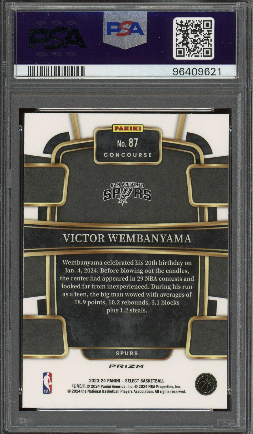Victor Wembanyama Rookie Blue Prizm PSA Gem Mint 10 2023 Panini