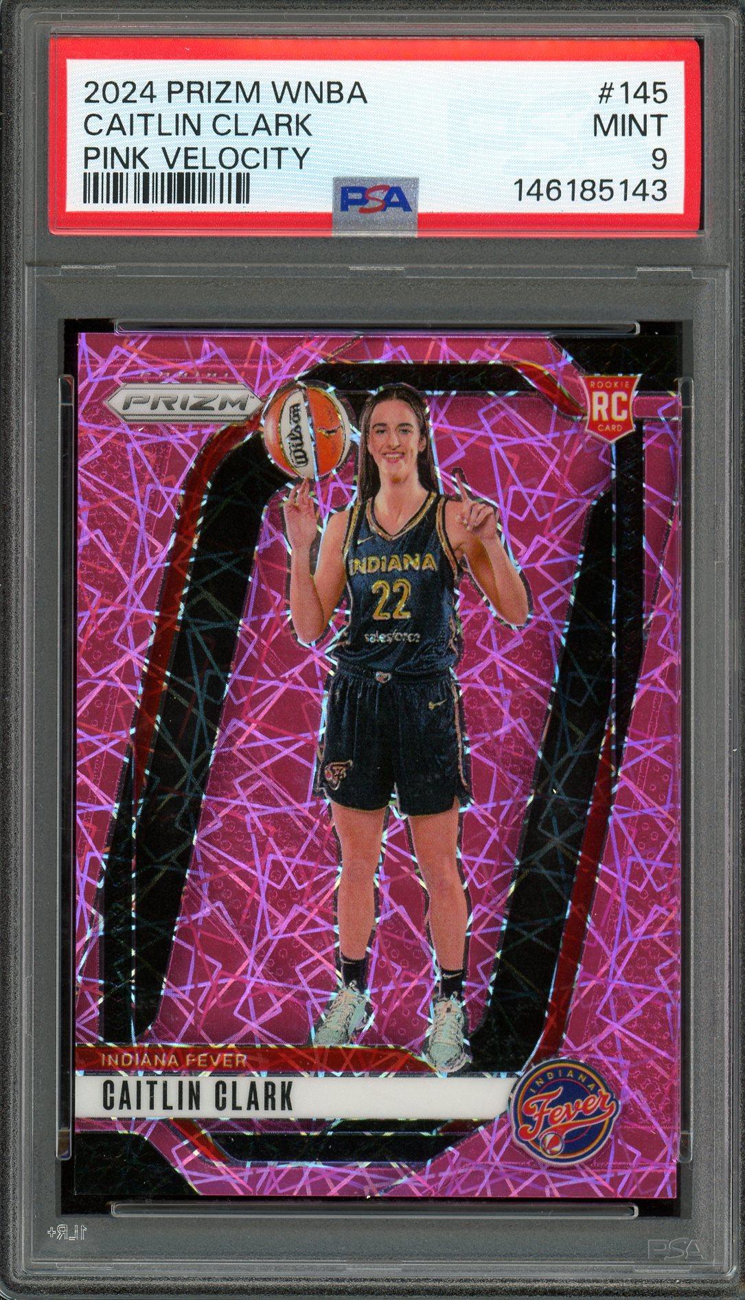 Caitlin Clark /79 Rookie Pink Velocity PSA 9 2024 Panini Prizm